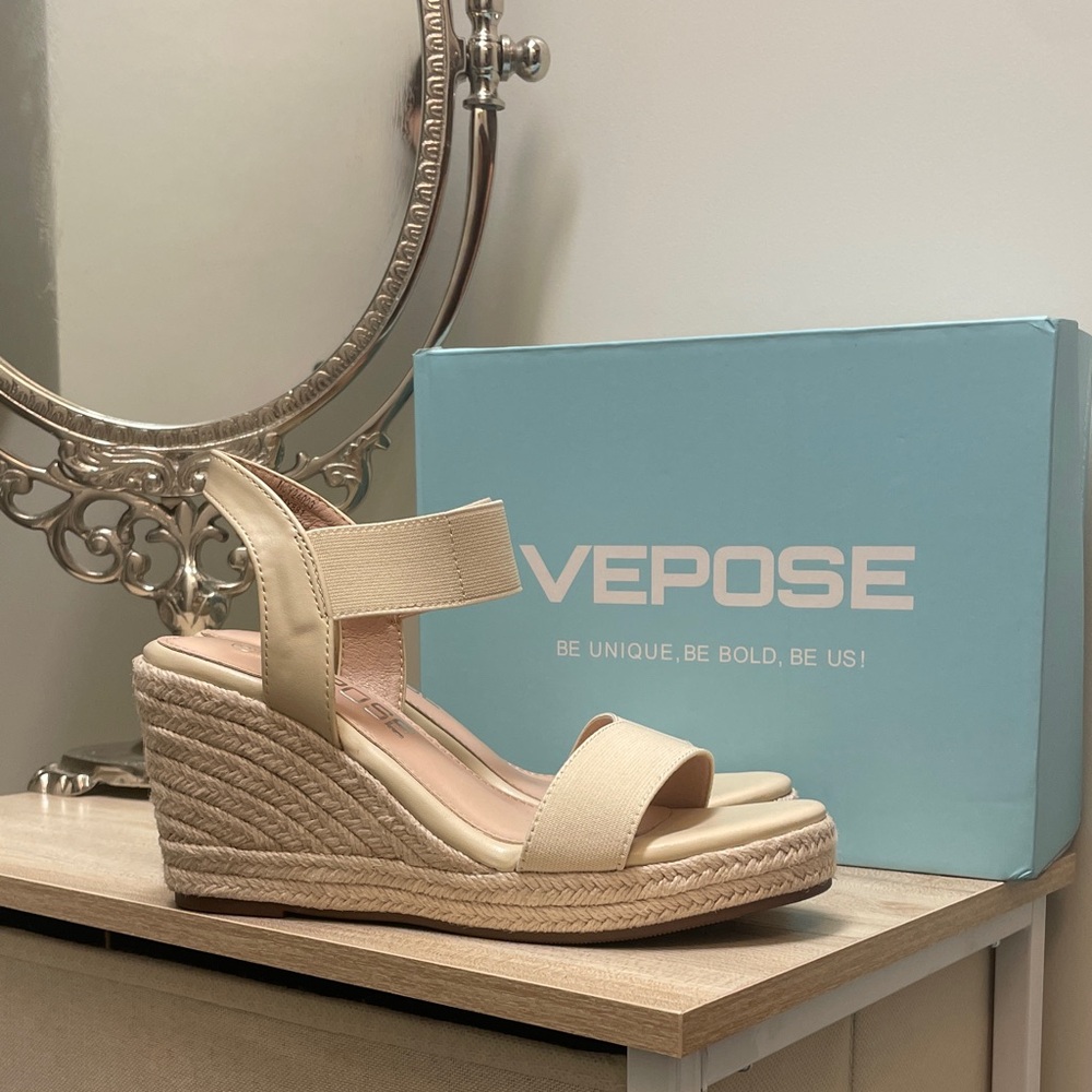 Vepose Beige Wedge Sandals for Women
